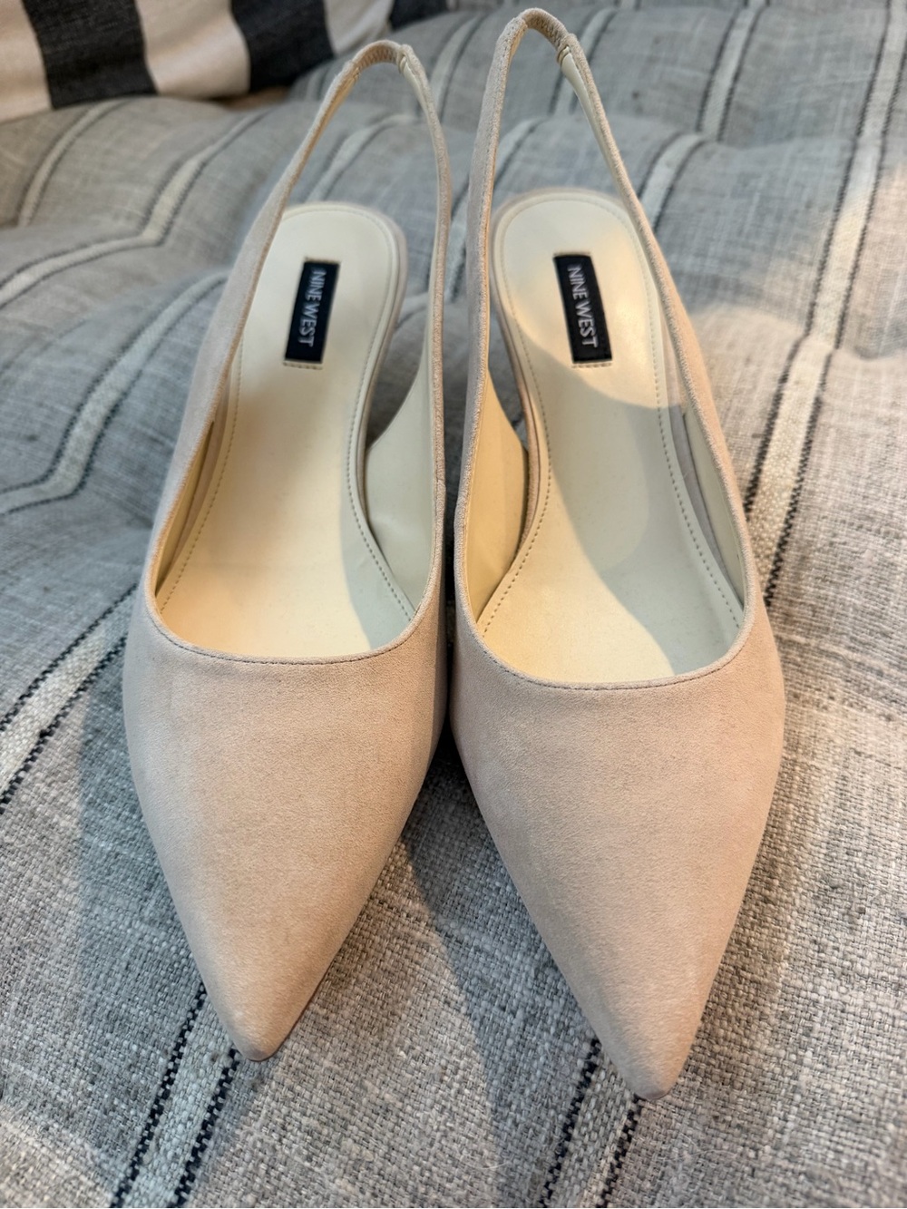 Nine West Beige Pointed-Toe Slingback Mules